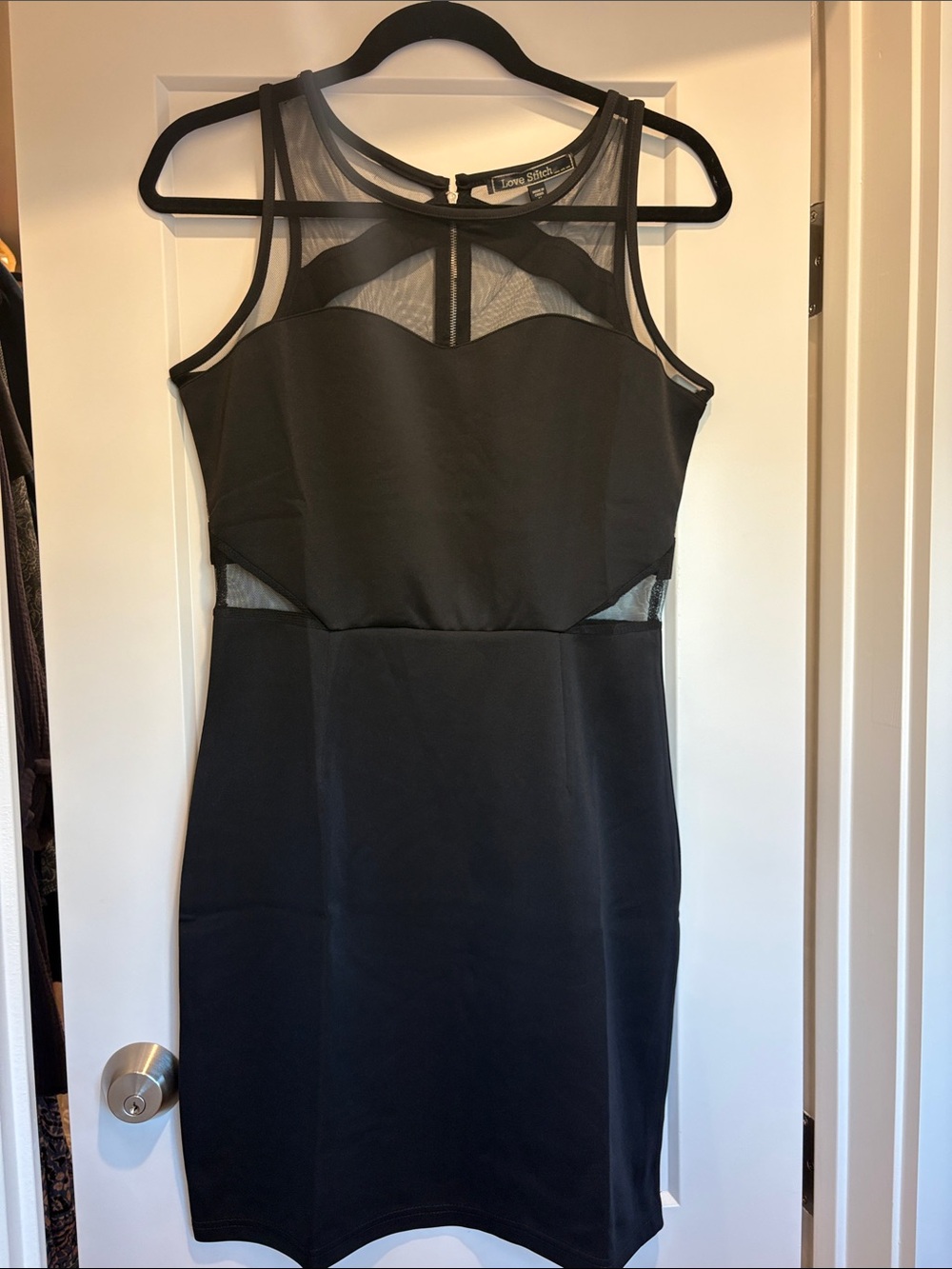 NWOT Love Stitch Black Mesh-Inset Mini Dress